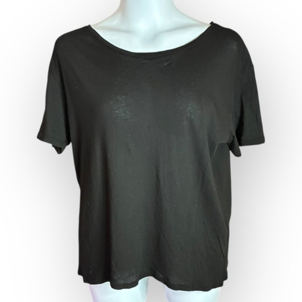 Enza Costa Black Pima Cotton Tee Relaxed‎ Fit Short Sleeve Luxe Basic Size L